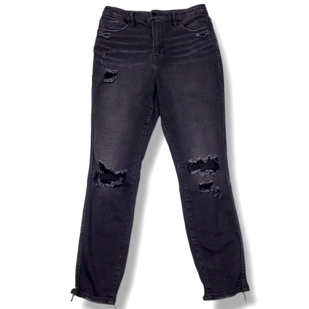 Good American Good Curve Jeans Womens 10 Black High Rise Skinny Distressed